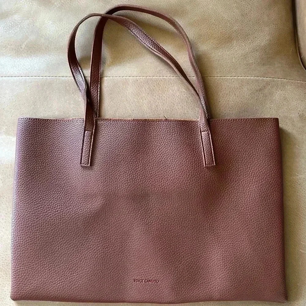 Vegan Pebble Leather Tote Bag Brown Vince Camuto 17 x 12 NWOT - Picture 4 of 9